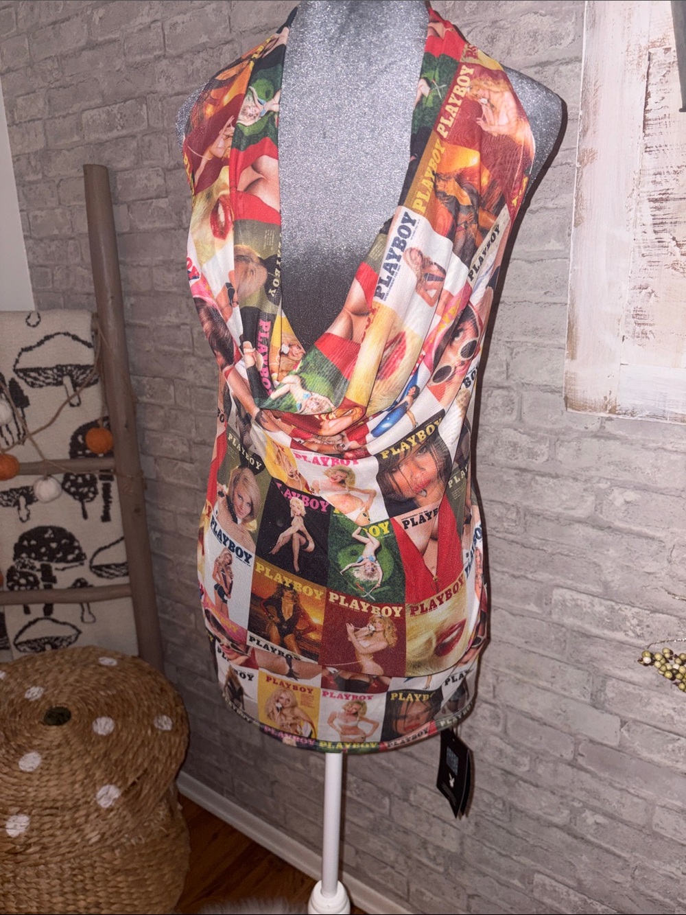 PLAYBOY Multicolor Drape-Neck Print Dress